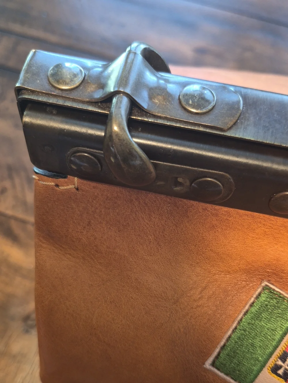 Two-Tone Brown Leather Satchel with Top Handle
